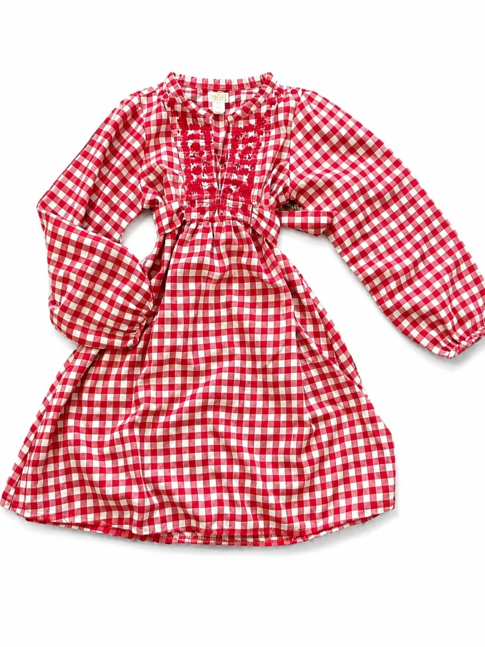 EUC Happy by Pink Chicken Girls' Red Gingham Long-Sleeve Dress